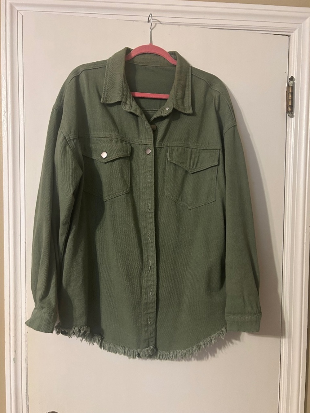 Olive green utility jacket.